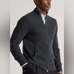 Quince Mongolian Cashmere Men's Charcoal Gray Double Zip-Up Sweater New